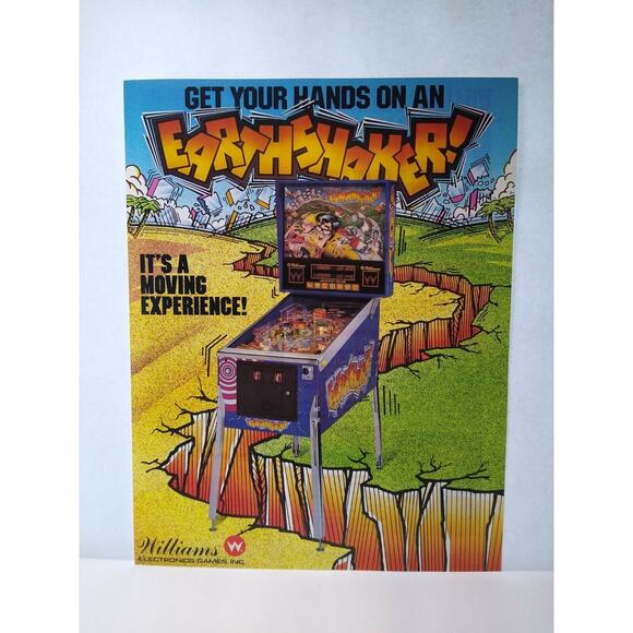 Earthshaker Pinball Flyer Original Vintage NOS 1989 Game 8.5" x 11 Retro Vintage - Picture 2 of 3